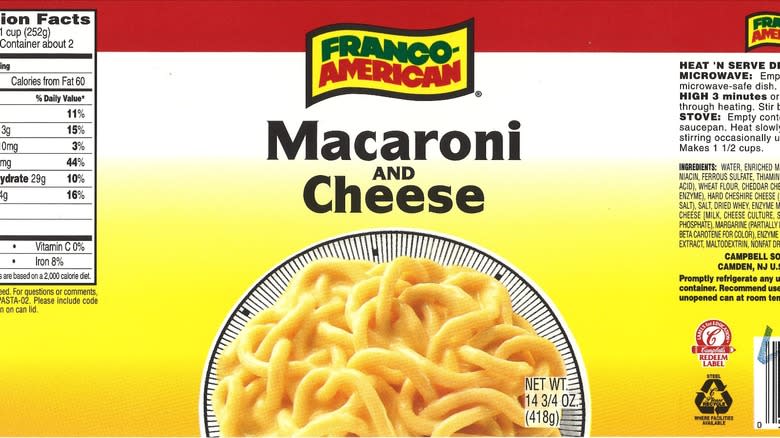 Franco-American macaroni 1999 label