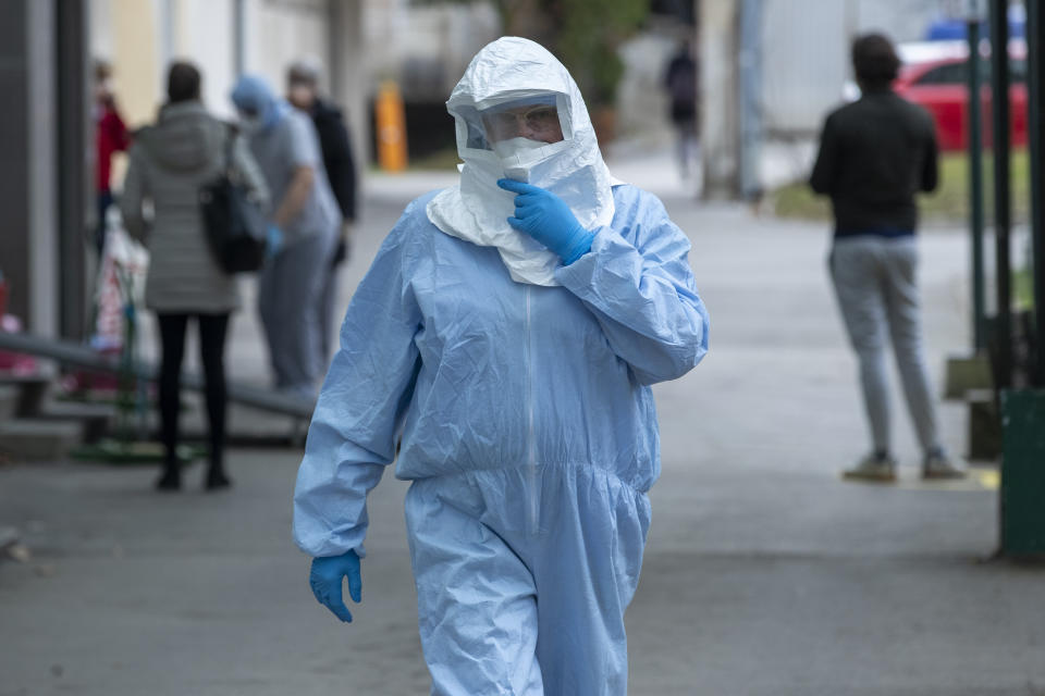 A health worker in a clinic in Zagreb, Croatia, on Tuesday. (Darko Bandic/AP)