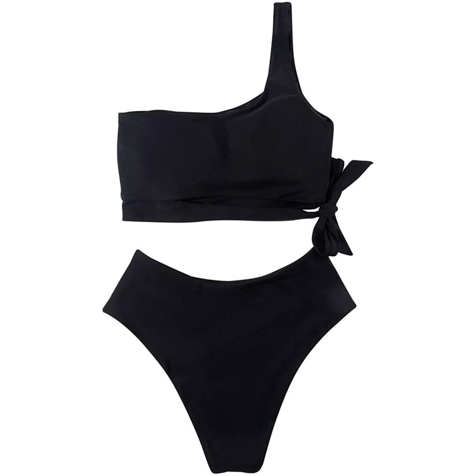 MOOSLOVER Women One Shoulder High Waisted Bikini Tie High Cut Two Piece Swimsuits