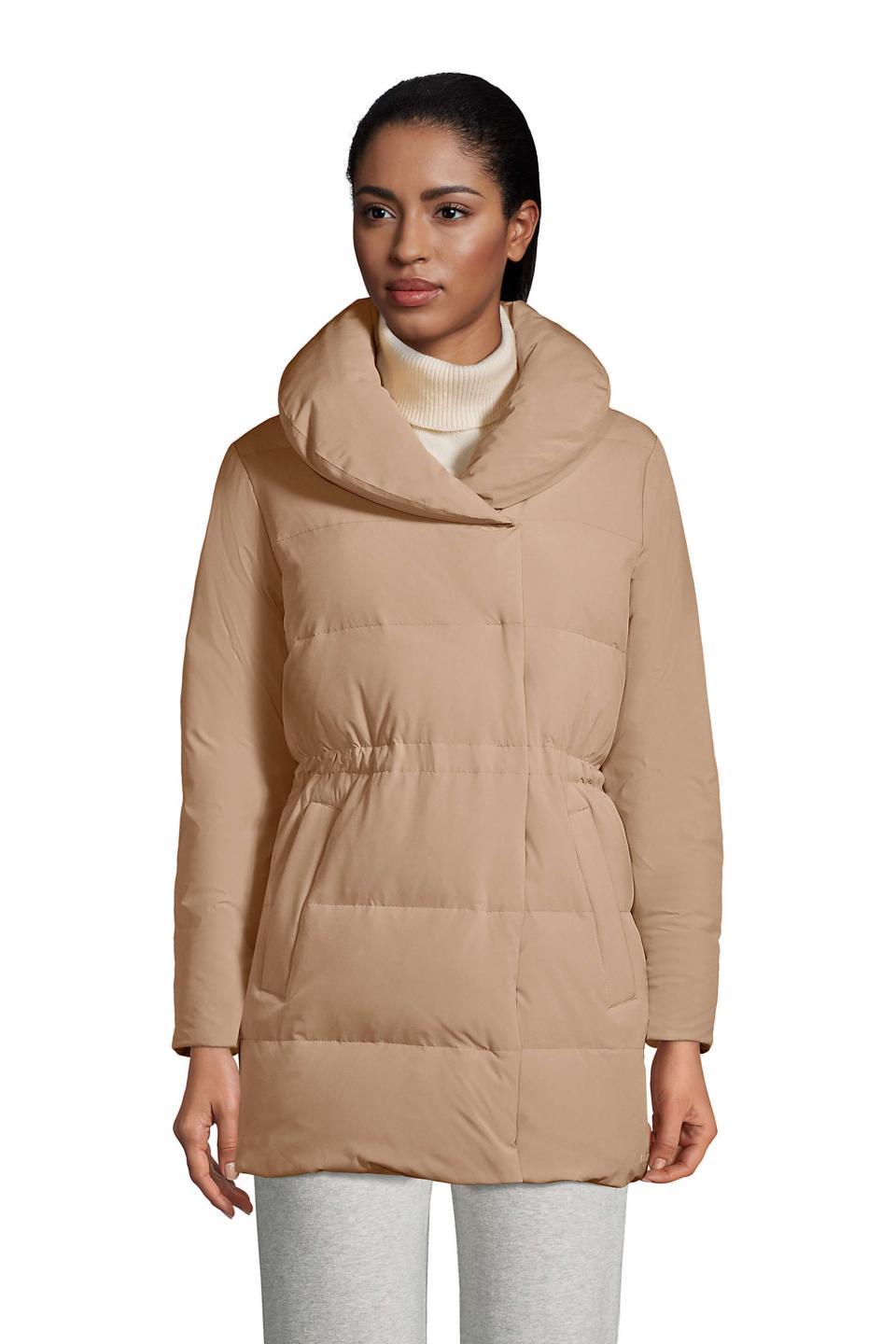 Quilted Stretch Down Wrap Coat