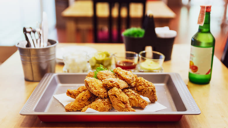 korean fried chicken with beer