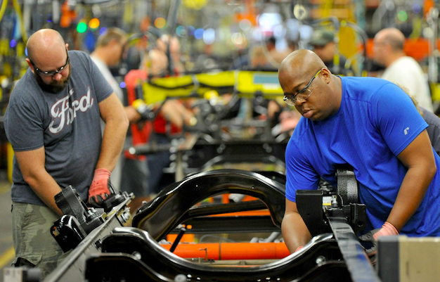 Workers at a Ford motor plant: Ford press office