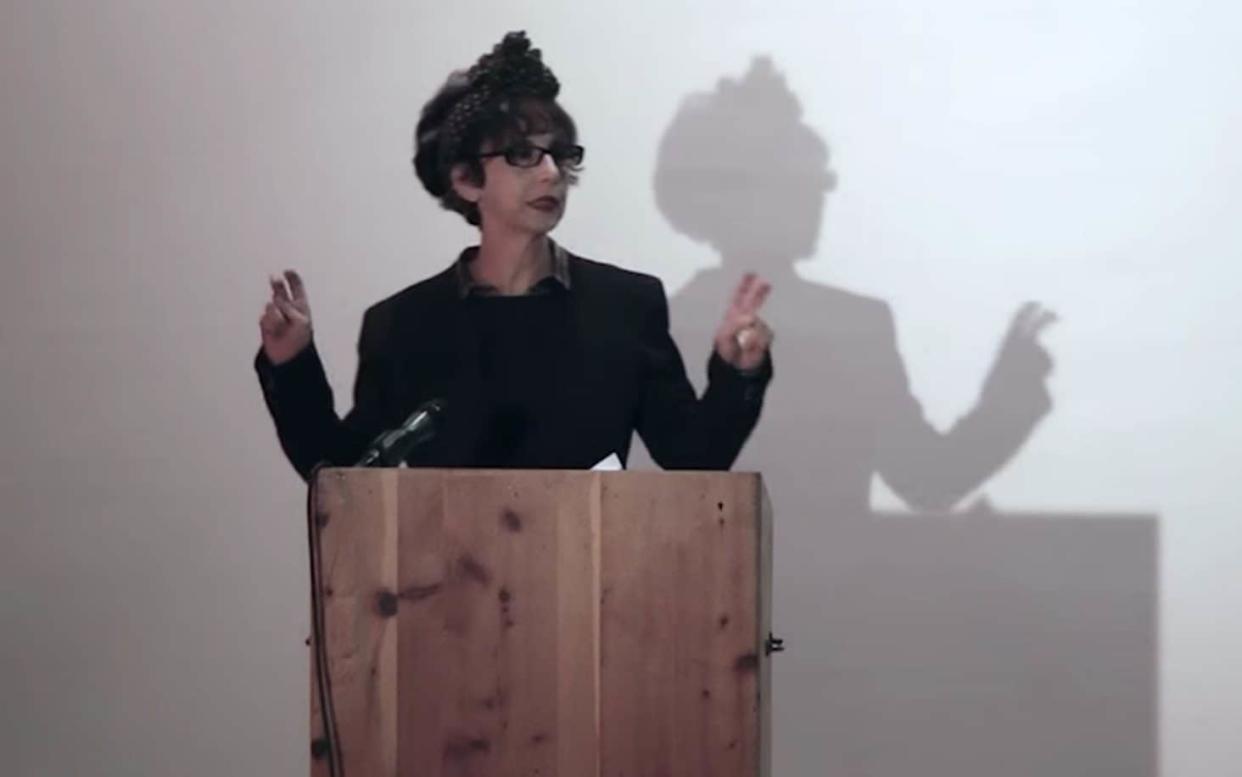 Avital Ronell giving a lecture in 2017. She has been suspended by NYU after the university upheld accusations of sexual harassment