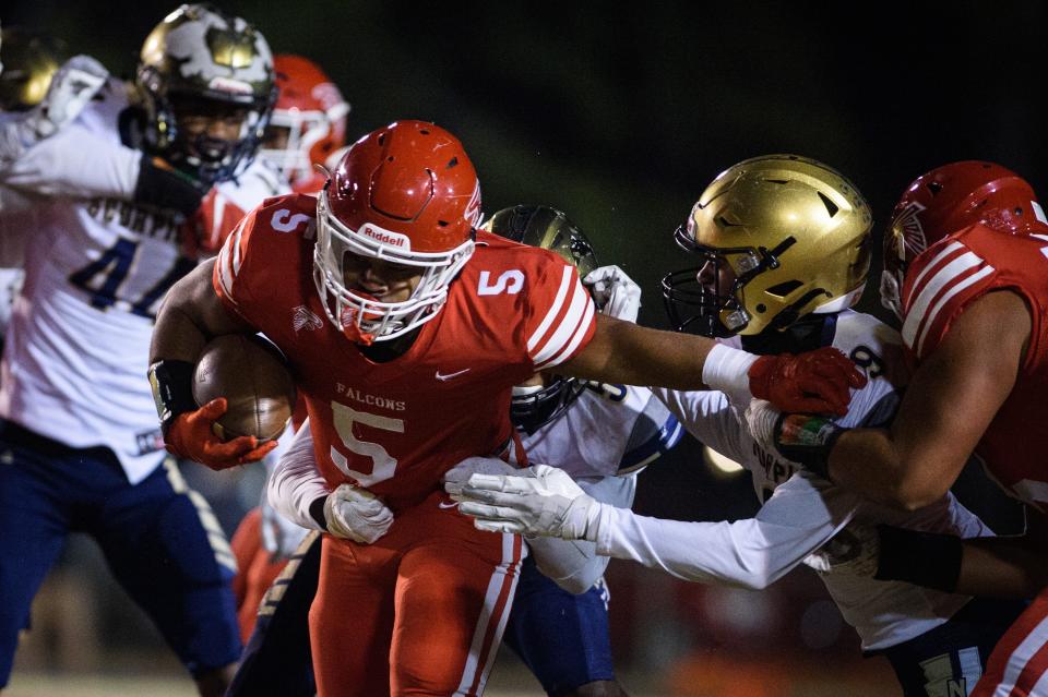 Seventy-First running back Jayden Shotwell was one of three Falcons to log 100 rushing yards in a 40-8 win against North Brunswick.