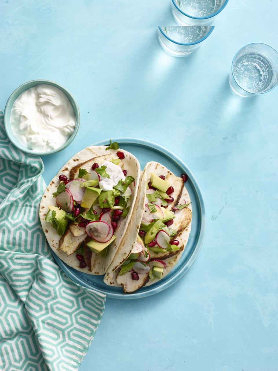 Spiced Chicken Tacos with Avocado and Pomegranate Salsa