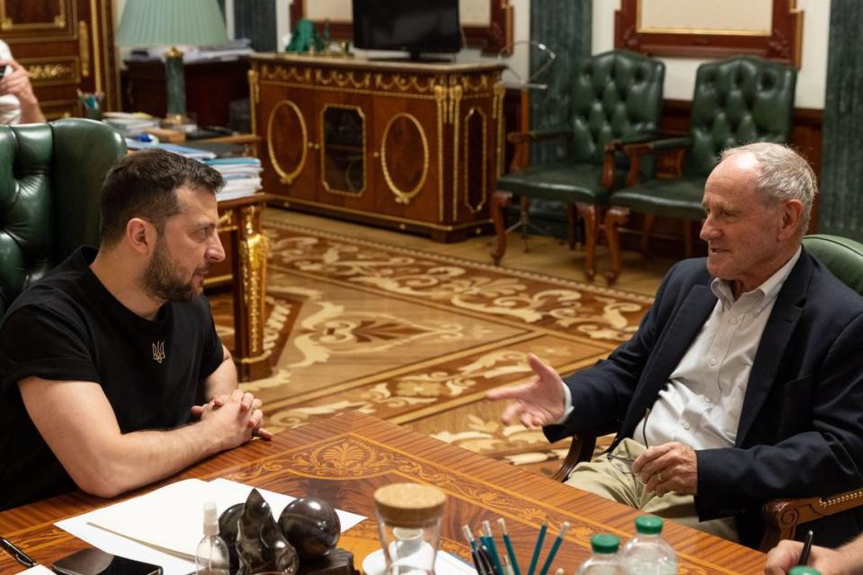 U.S. Sen. Jim Risch, R-Idaho, right, the Senate Foreign Relations Committee’s ranking member, traveled to Ukraine to meet with President Volodymyr Zelenskyy, left, and other members of the nation’s delegation on Sunday, June 26, 2022.