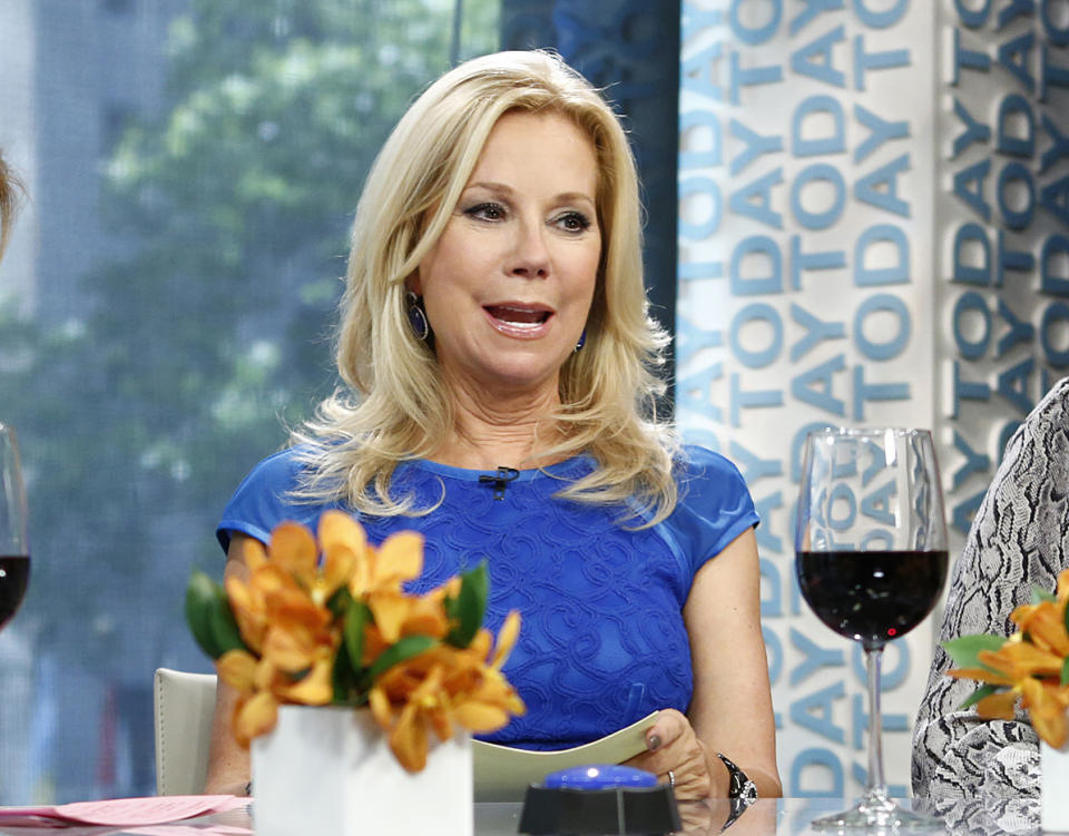 This Sept. 4, 2013 photo released by NBC shows co-hosts Hoda Kotb, left, and Kathie Lee Gifford on the fourth hour of the "Today" show in New York. Gifford has launched her own wine label offering Gifft chardonnay and a Gifft red blend. In an interview to promote her new Gifft wines Tuesday, April 1, Gifford said that NBC has asked her not to plug her chardonnay and red blend on the show. (AP Photo/NBC, Peter Kramer)
