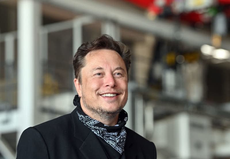 Elon Musk, Tesla CEO, stands at a press event in the foundry of the Tesla Gigafactory in Grünheide near Berlin. Patrick Pleul/ZB/dpa