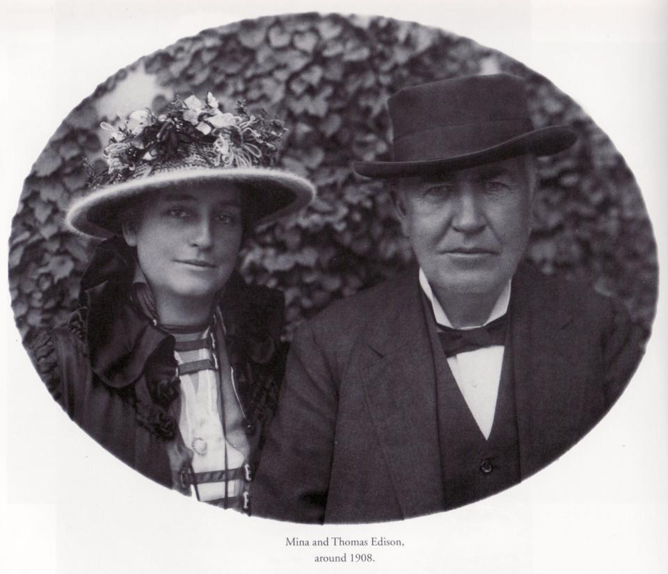 Mina and Thomas Edison, shown around 1908.