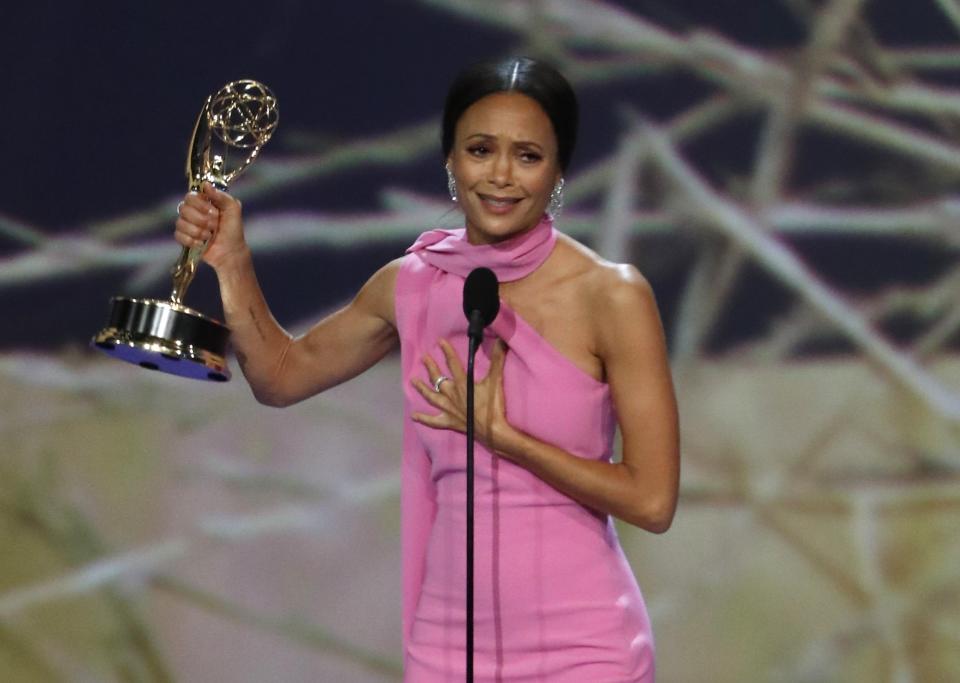 Thandie Newton for <i>Westworld</i> wins the Emmy for Outstanding Supporting Actress in a Drama series. REUTERS/Mario Anzuoni