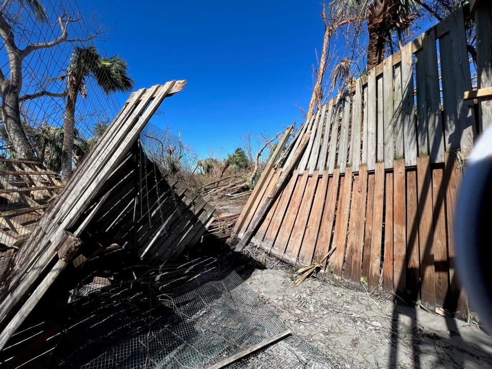 CROW's large flight enclosure was toppled by Hurricane Ian.