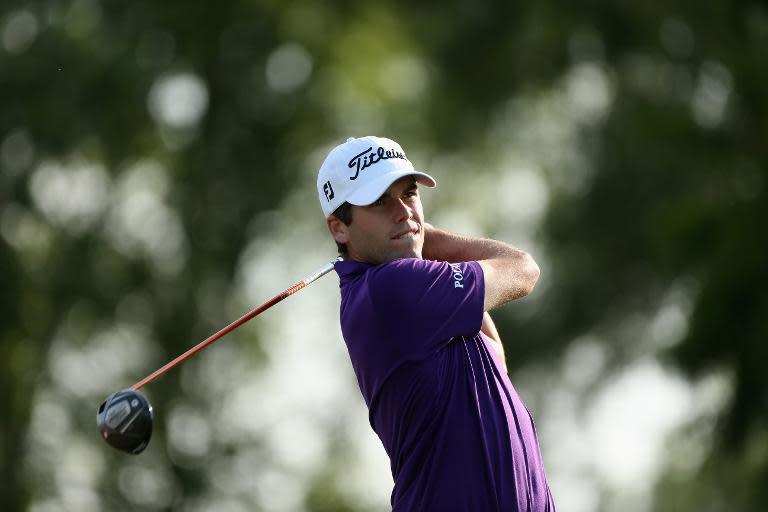 Ben Martin tees off on the 15th during the first round of the Zurich Classic at TPC Louisiana on April 24, 2014