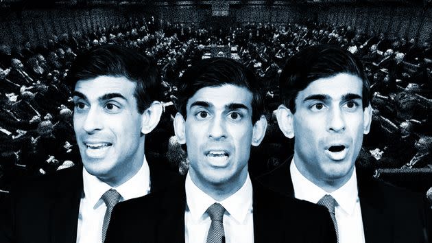 Tory MPs Pile Pressure On Rishi Sunak To Ease The Cost Of Living Crisis (Photo: Illustration: HuffPost; Photos: Getty Images)