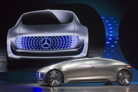 The Mercedes-Benz F015 Luxury in Motion autonomous concept car is shown on stage during the 2015 International Consumer Electronics Show (CES) in Las Vegas, Nevada January 5, 2015. REUTERS/Steve Marcus