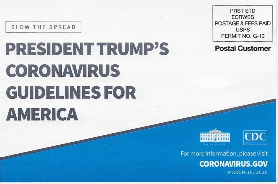 The CDC mailer sent to Americans prominently features President Donald Trump's name. (Photo: Amanda Terkel/HuffPost)