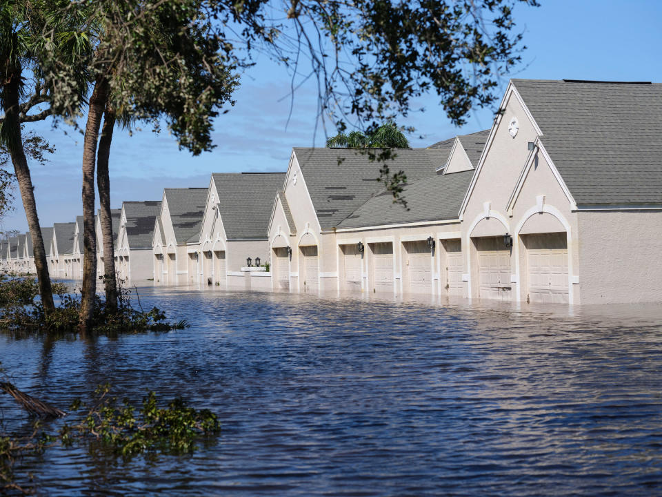 Severe flooding from Hurricane Ian is seen against parking garages close to Sanibel Island on Sept. 29.<span class="copyright">Christopher Morris for TIME</span>