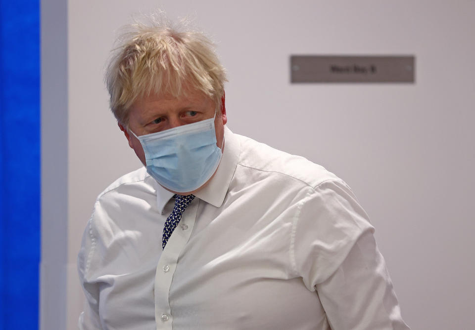 Prime Minister Boris Johnson at a coronavirus vaccination training hub during a visit to Milton Keynes University Hospital in Buckinghamshire. Picture date: Monday January 24, 2022.