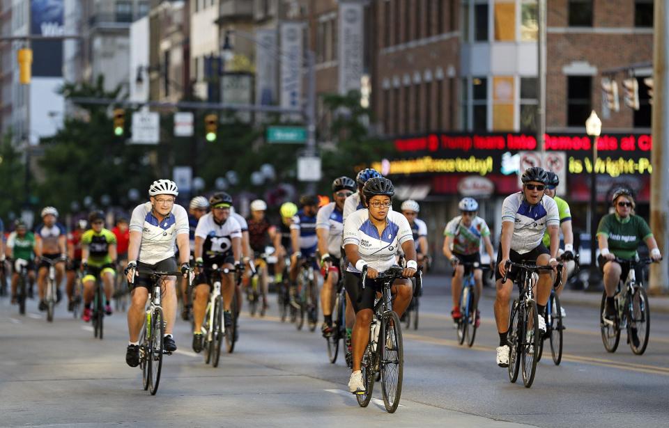 Pelotonia riders head down High Street in 2019.