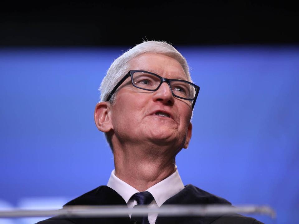 Tim Cook, Apple CEO, speaking at Gallaudet University during his 2022 Commencement Speech.