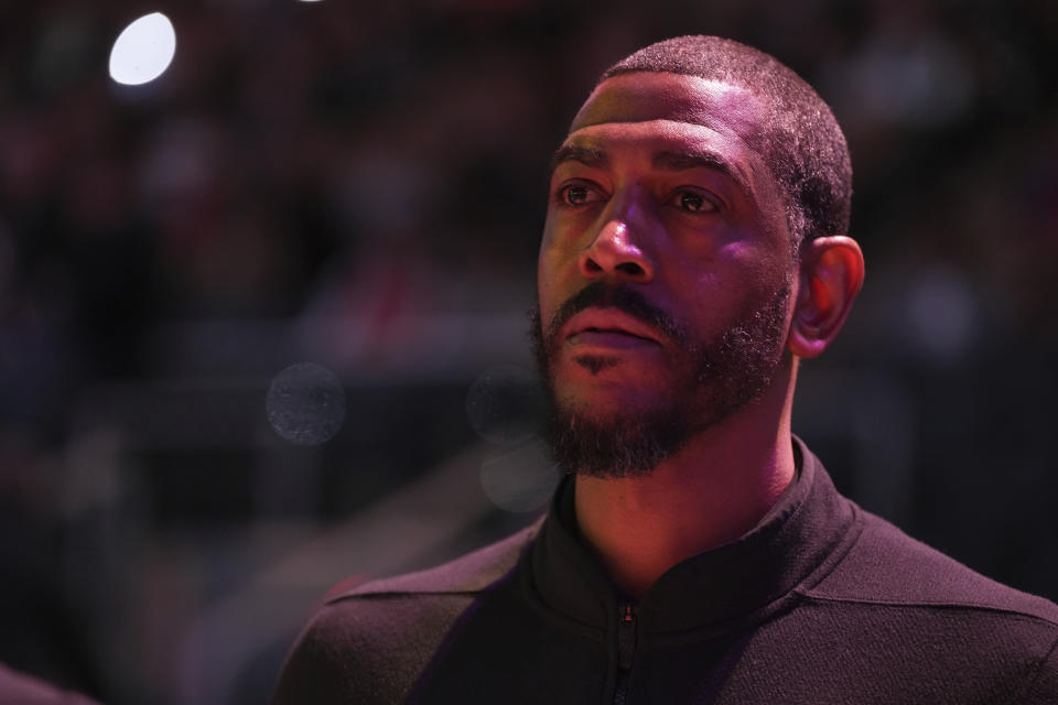 Brooklyn Nets interim head coach Kevin Ollie looks on before an NBA basketball game action against the Toronto Raptors in Toronto, Thursday, Feb. 22, 2024. (Chris Young/The Canadian Press via AP)