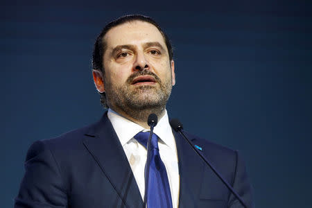 FILE PHOTO: Lebanon's Prime Minister Saad al-Hariri addresses his supporters during a commemoration ceremony marking the 13th anniversary of the assassination of his father in Beirut, Lebanon February 14, 2018. REUTERS/Mohamed Azakir/File Photo