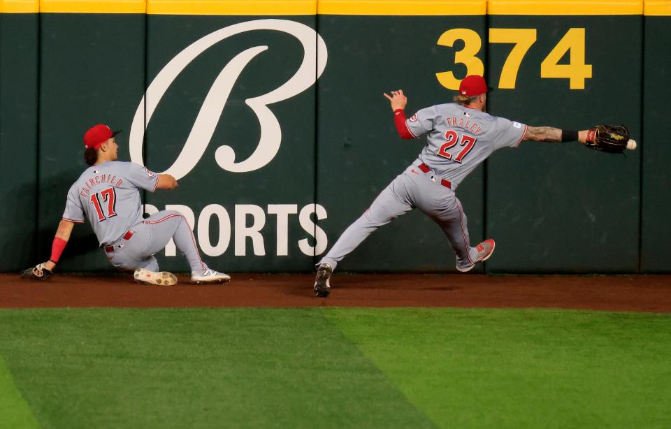 Stuart Fairchild couldn't corral  the drive off Rangers rookie Wyatt Langford in the first inning and it turned into his first major league home run, and inside-the-parker.