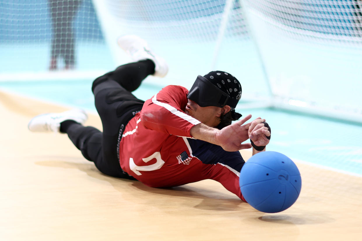 Tyler Merren of Team USA in action during a goalball training session. 