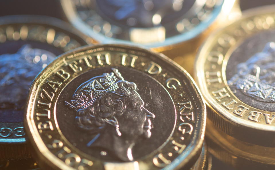 British pound coins are seen in this illustration taken