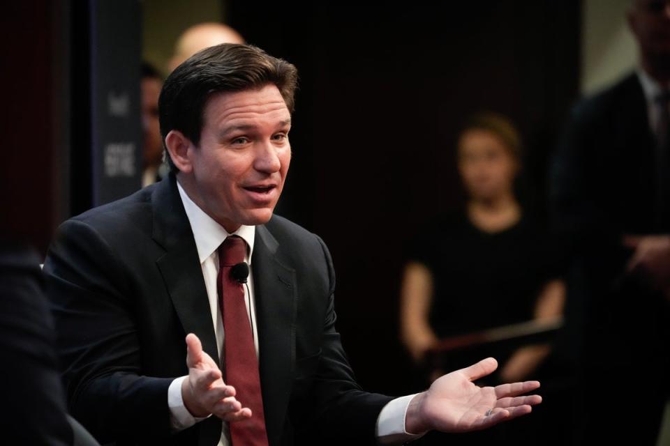 Republican presidential candidate Florida Gov Ron DeSantis speaks at the Heritage Foundation (Getty Images)
