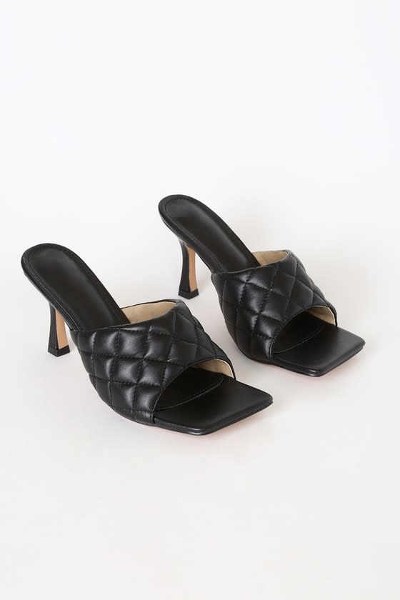10) Klara Black Quilted Square Toe High Heel Sandals