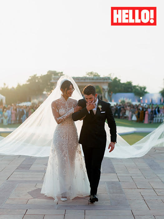 Priyanka Chopra and Nick Jonas (pictured in their ‘white wedding’ outfits) married in India this weekend. [Photo: Hello! magazine]