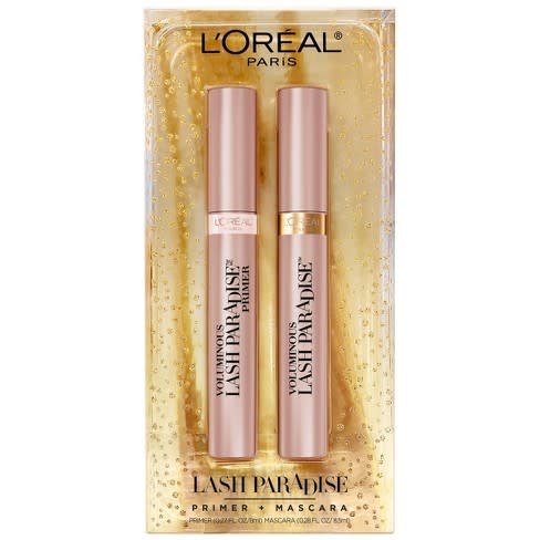 L'Oreal Paris Voluminous Lash Paradise Mascara and Primer Holiday Gift Set - Blackest Black & Millennial Pink - 1 fl oz