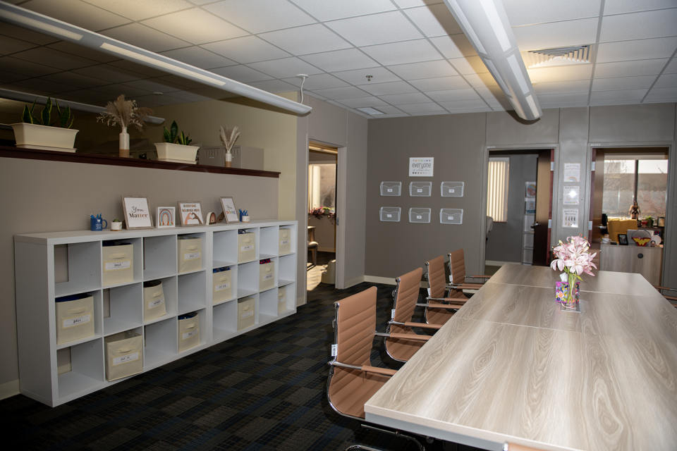 The education and outreach department meeting spot in the expanded Children's Advocacy Center of Portage County office space at UH Portage Medical Center in Ravenna.