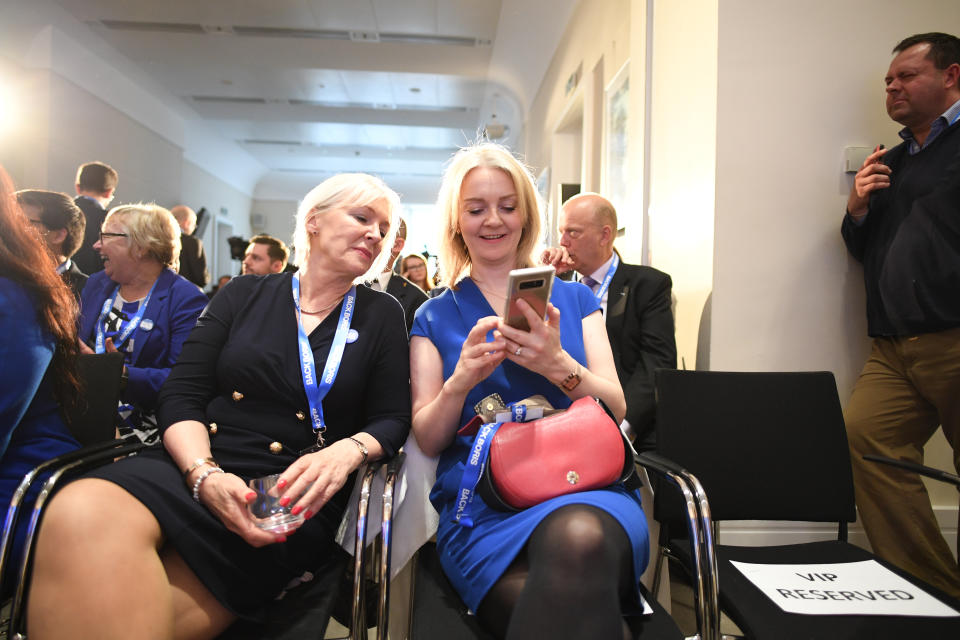 Conservative MP Nadine Dorries and Chief Secretary to the Treasury Liz Truss attend the launch of Boris Johnson's campaign to become leader of the Conservative and Unionist Party and Prime Minister at the Sky Loft, Millbank Tower, Westminster. (Photo by Stefan Rousseau/PA Images via Getty Images)