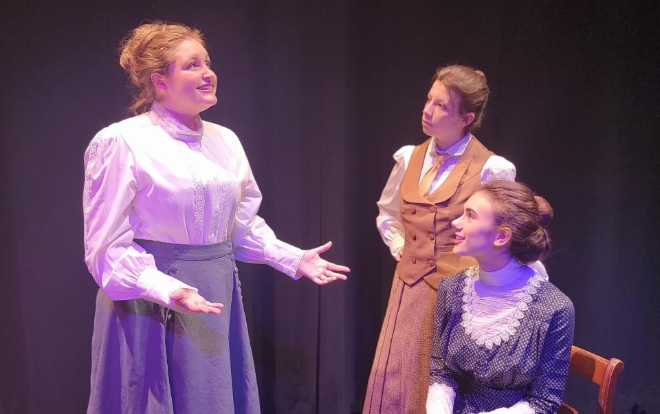 Gabriella Johnson as Henrietta Leavitt, Hailey Zitzer as Annie Cannon, and Marta Minarik as Williamina Fleming in the OSU Department of Theatre, Film, and Media Arts’ production of "Silent Sky."