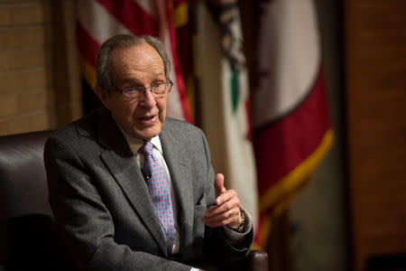 William Perry, a former U.S. secretary of defense, answers questions from guests during a dinner for technology industry leaders in Palo Alto, California, U.S., April 17, 2013. Picture taken April 17, 2013. Department of Defense/Glenn Fawcett/Handout via REUTERS