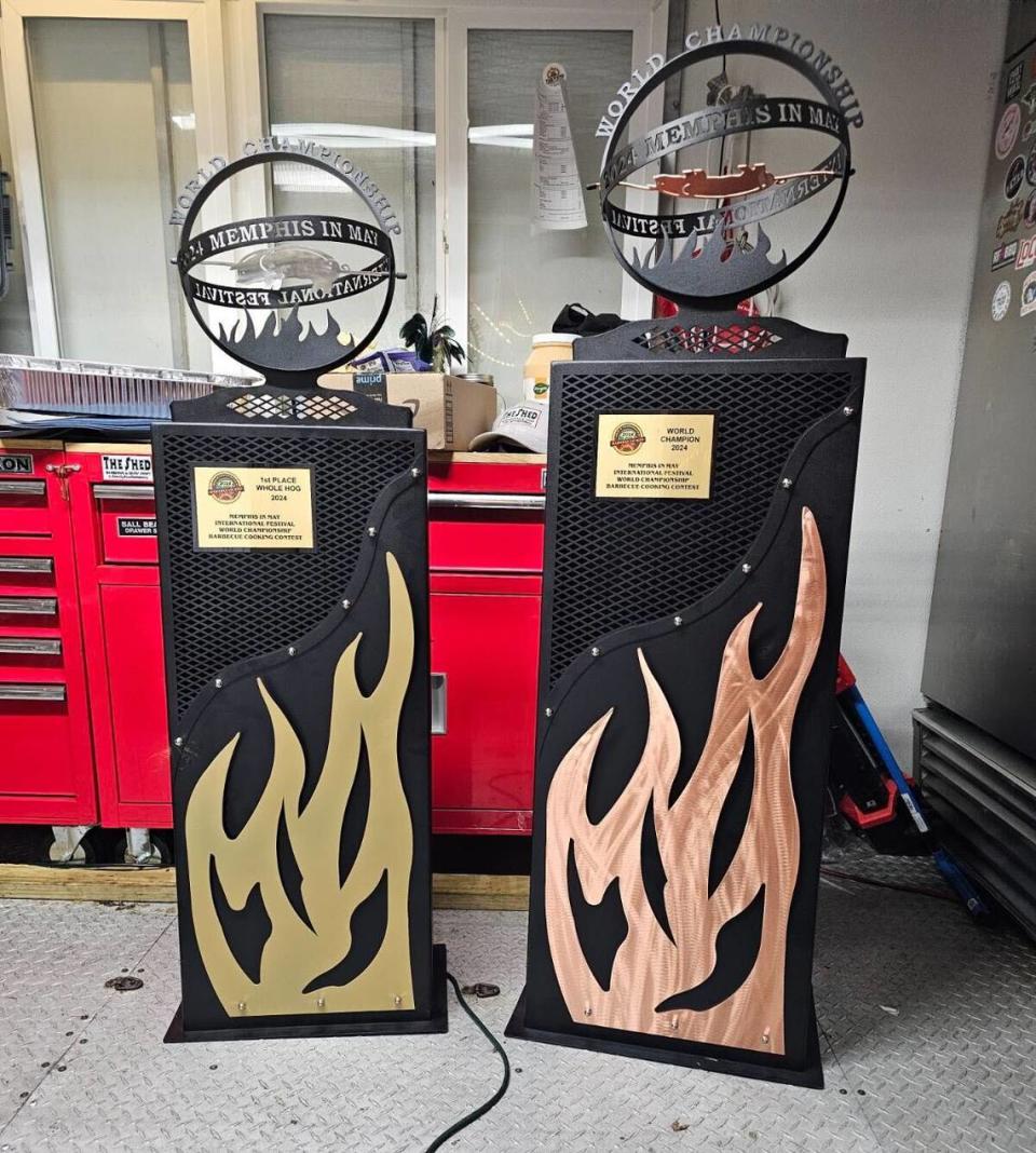 At Memphis in May 2024, The Shed is taking home two trophies: one for grand champs over the whole competition and the other as top prize in the whole hog category.
