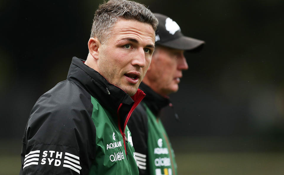 Sam Burgess, pictured here during a South Sydney Rabbitohs training session in 2020.