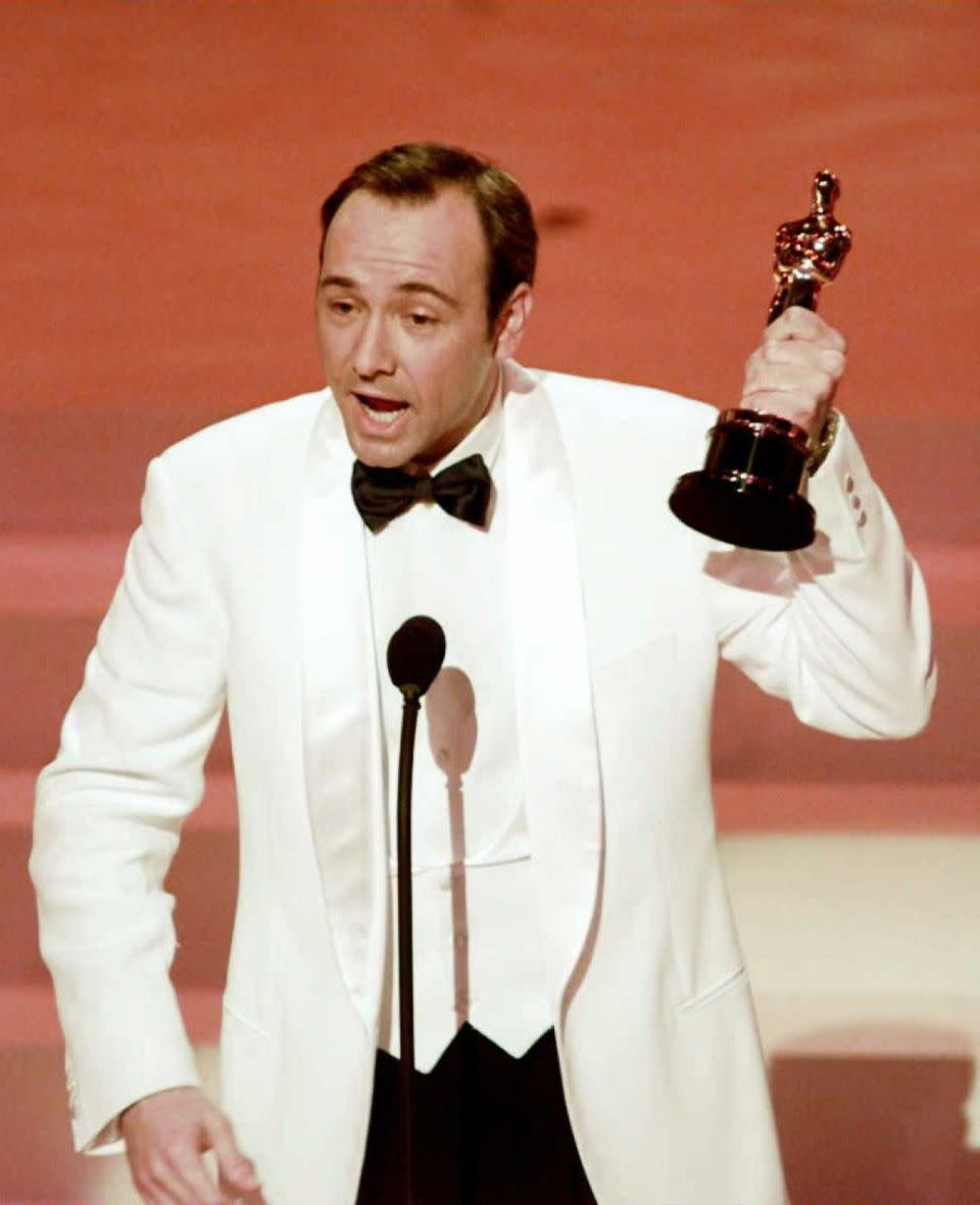 Kevin Spacey has won two Oscars in his lifetime, pictured here taking home a gong in 1996 for The Usual Suspects. Source: Getty