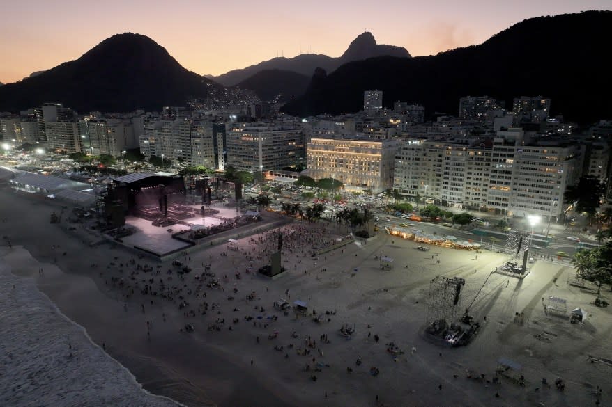 Madonna rehearses on stage at Copacabana beach in Rio de Janeiro, Brazil on May 2, 2024.