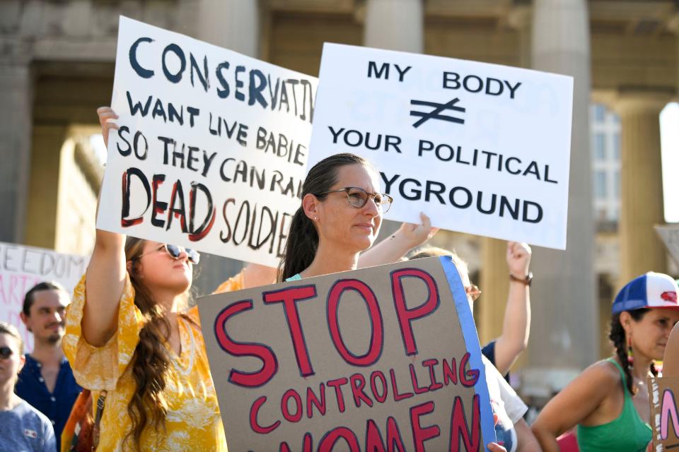 Crowds gather to protest the Supreme Court overturning Roe v. Wade on June 24, 2022, in Nashville, Tennessee. Around half the states will no longer allow access to abortions, including many southern states where a largely conservative and religious voting base has been pushing for pro-life laws for decades.