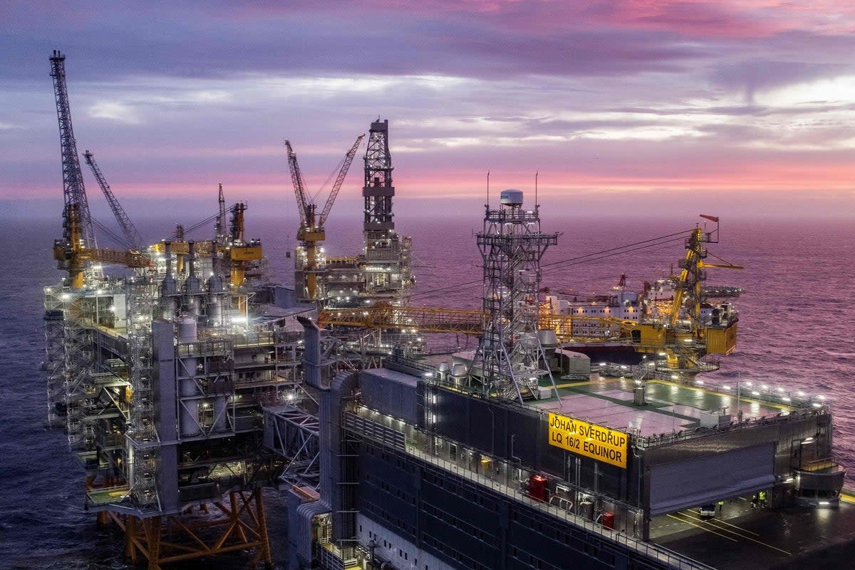 This file photo taken on January 7, 2020 shows a platform in the Johan Sverdrup oil field west of Stavanger, Norway (NTB Scanpix/AFP via Getty Images)