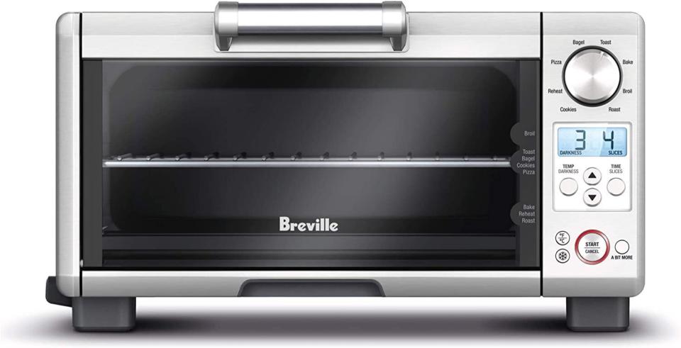 This versatile space-saving oven boasts eight cooking functions: toast, bagel, bake, broil, pizza, roast, cookies and reheat. It also features an LCD display, a quartz heating system and a non-stick interior coating.  It includes three rack positions, pull out crumb tray, and comes with a 10-inch square enamel baking pan. The convenient appliance is on sale for Cyber Monday for a limited time.$127.95 at Amazon (originally $179.95)