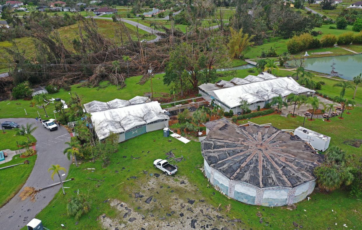 Warm Mineral Springs Park in North Port in October 2022, after Hurricane Ian damaged buildings and the surrounding landscape.