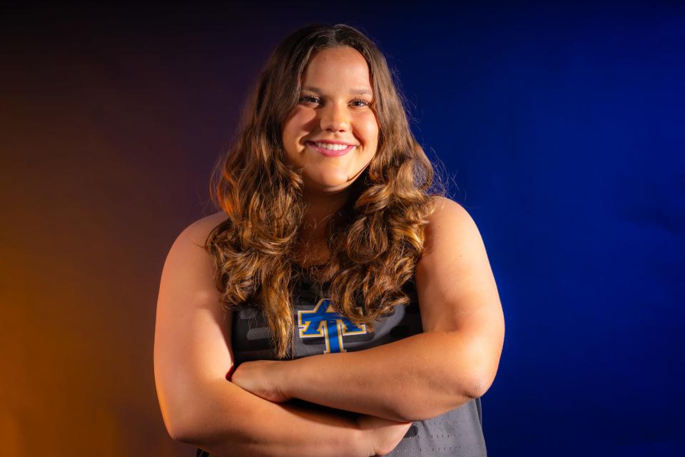 Jada Navarro of Anderson qualified for the regional track and field meet this year. She said strength is not as important as technique when it comes to throwing events.