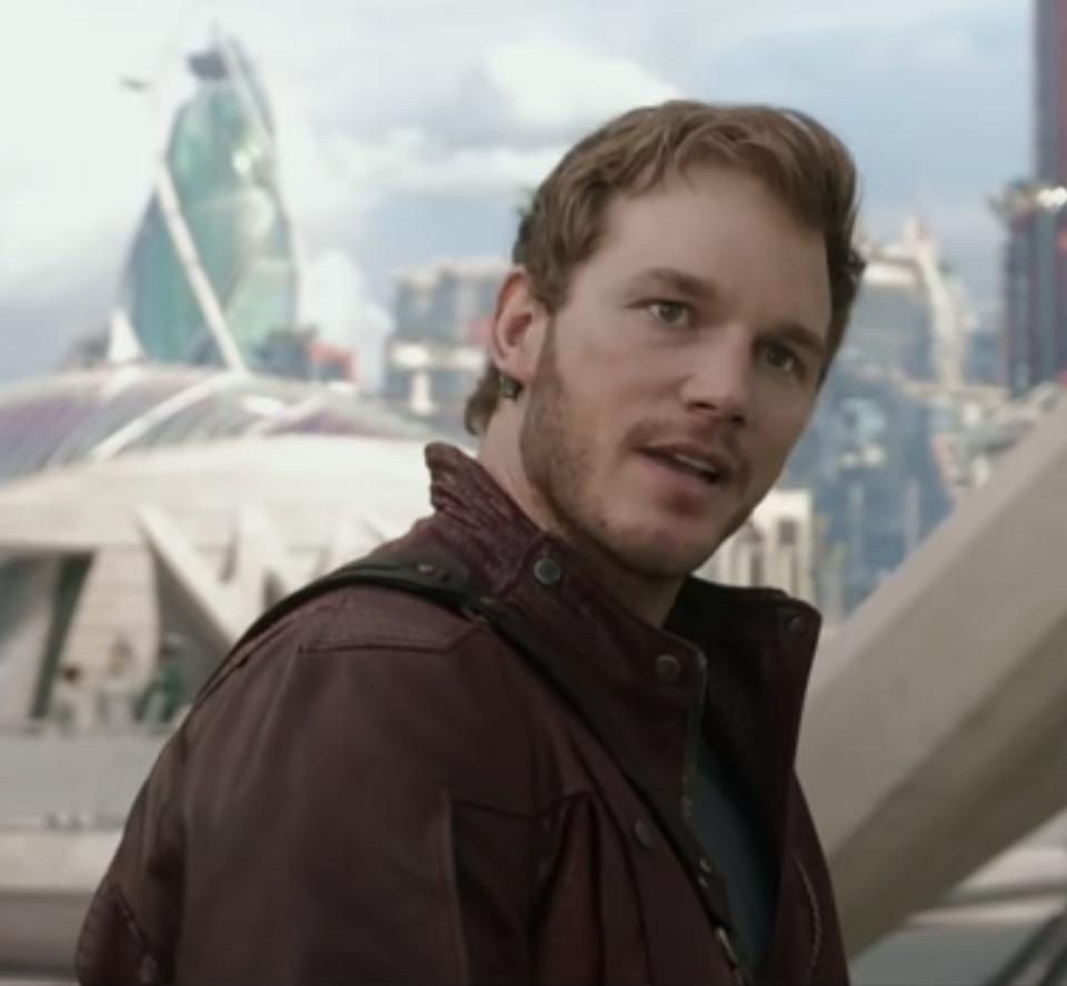 Chris Pratt as Peter Quill talks with Gamora in "Guardians of the Galaxy"