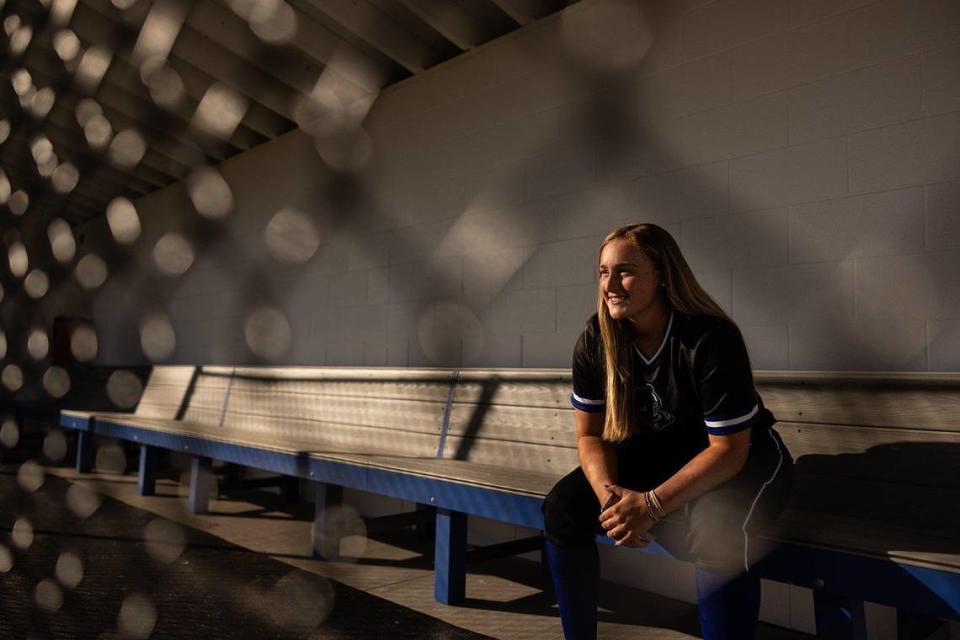 Charlotte Christian softball player Anna Hinde poses for a portrait at Charlotte Christian School in Charlotte, N.C., on Monday, February 5, 2024. Khadejeh Nikouyeh/Knikouyeh@charlotteobserver.com