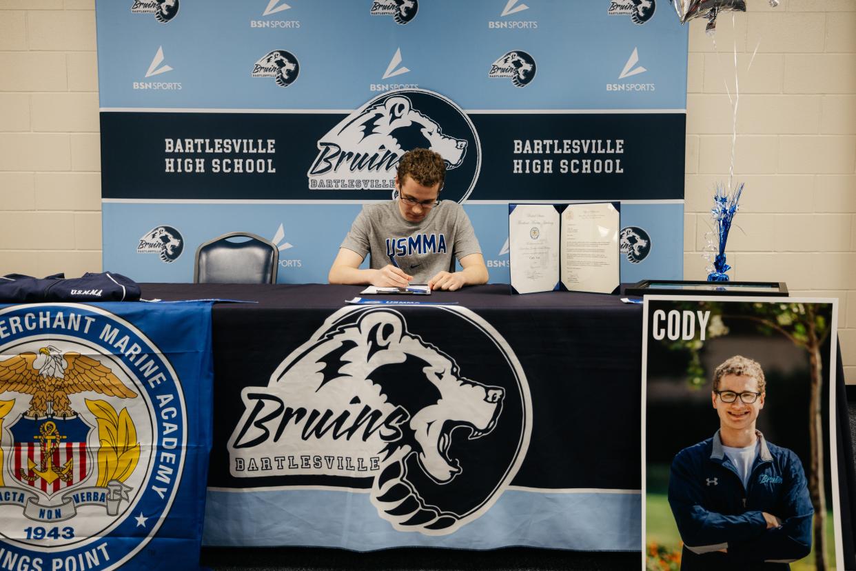 Cody Lay signed a commitment to the U.S. Merchant Marine Academy on Tuesday.