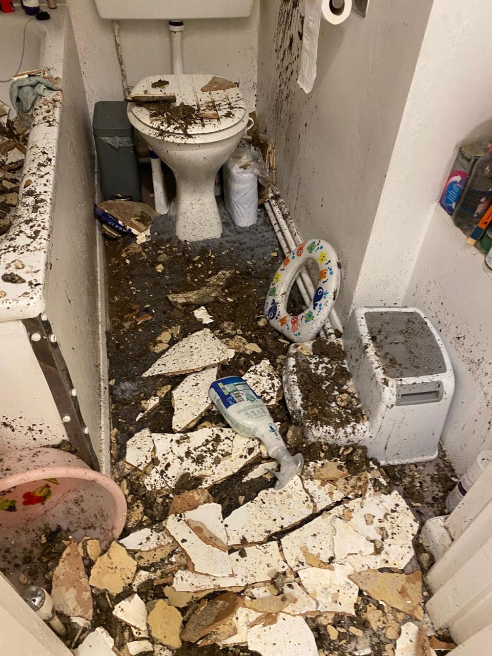 Sylvia was moved out of her flat when the ceiling fell through, pictured, but did not take the replacement home she was offered by the council as it was too far away from her son’s school (Supplied)