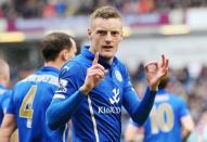 Football - Burnley v Leicester City - Barclays Premier League - Turf Moor - 25/4/15 Leicester City's Jamie Vardy celebrates after scoring their first goal Action Images via Reuters / Paul Burrows Livepic EDITORIAL USE ONLY.